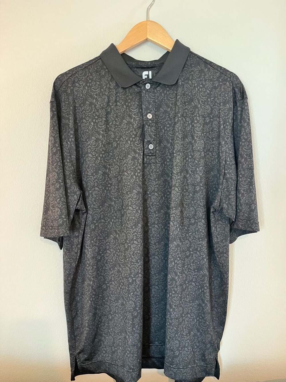 FootJoy, Floral Print Lisle Golf Polo, Moisture-Wicking, Performance, Black XL